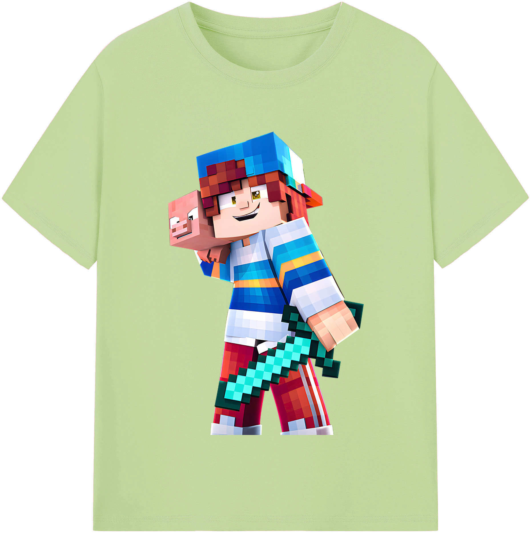（画像用） マインクラフト ブロックの世界 Minecraft MC Block world 綿100％半袖Tシャツ（フロントプリント）